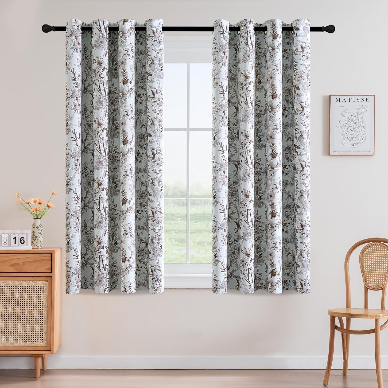 H.VERSAILTEX Blackout Curtains 63 Inch Length Floral Print Set