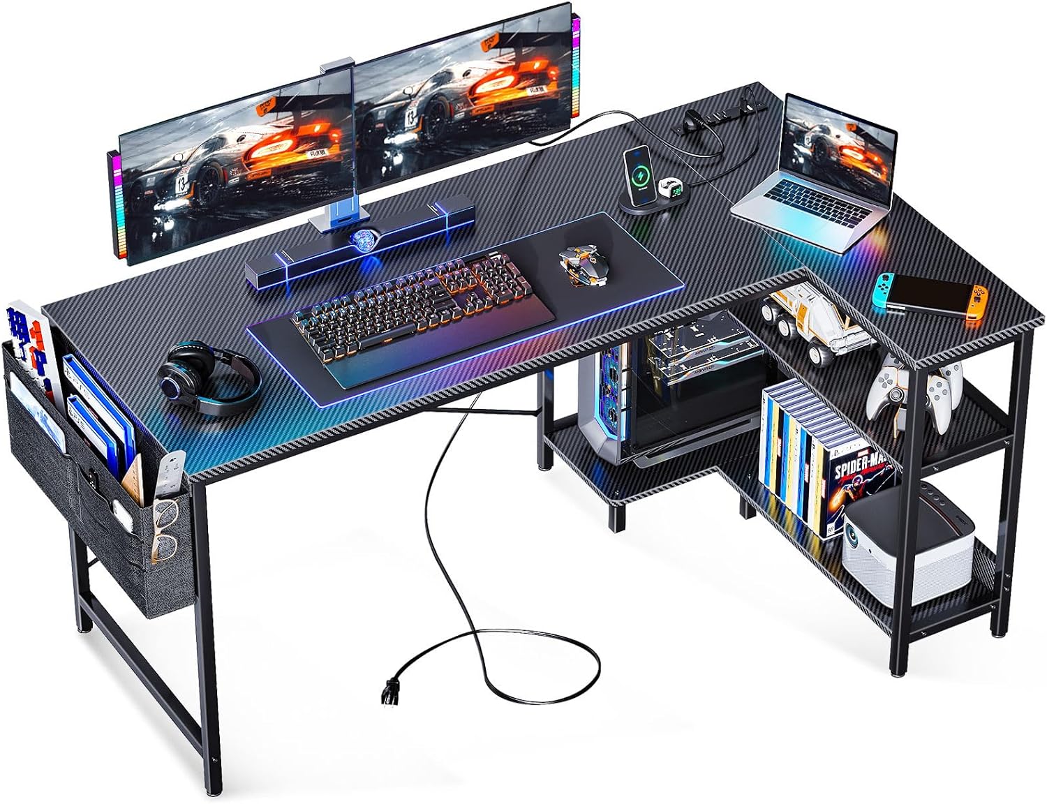 ODK 55 Inch L Shaped Gaming Computer Desk with Power Outlets