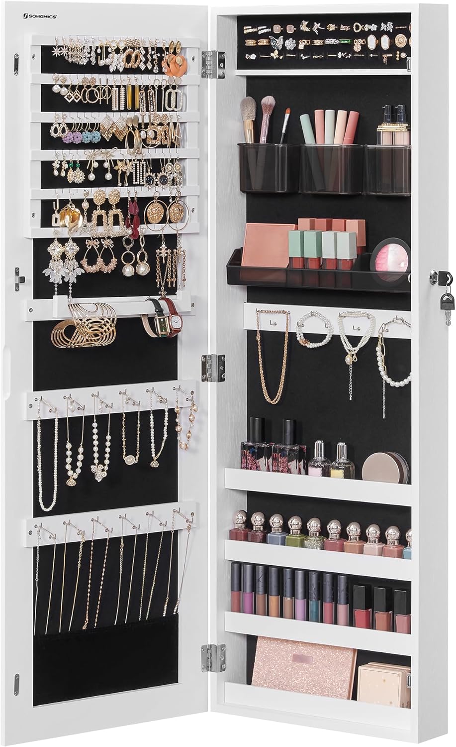 SONGMICS Jewelry Cabinet Armoire with Full-Length Mirror and Storage