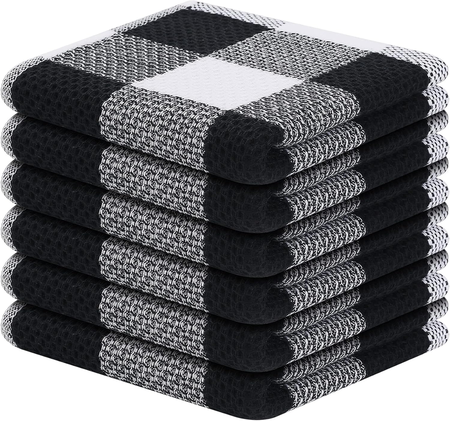 Super Soft Absorbent Plaid Dish Cloths, 6-Pack, Black & White
