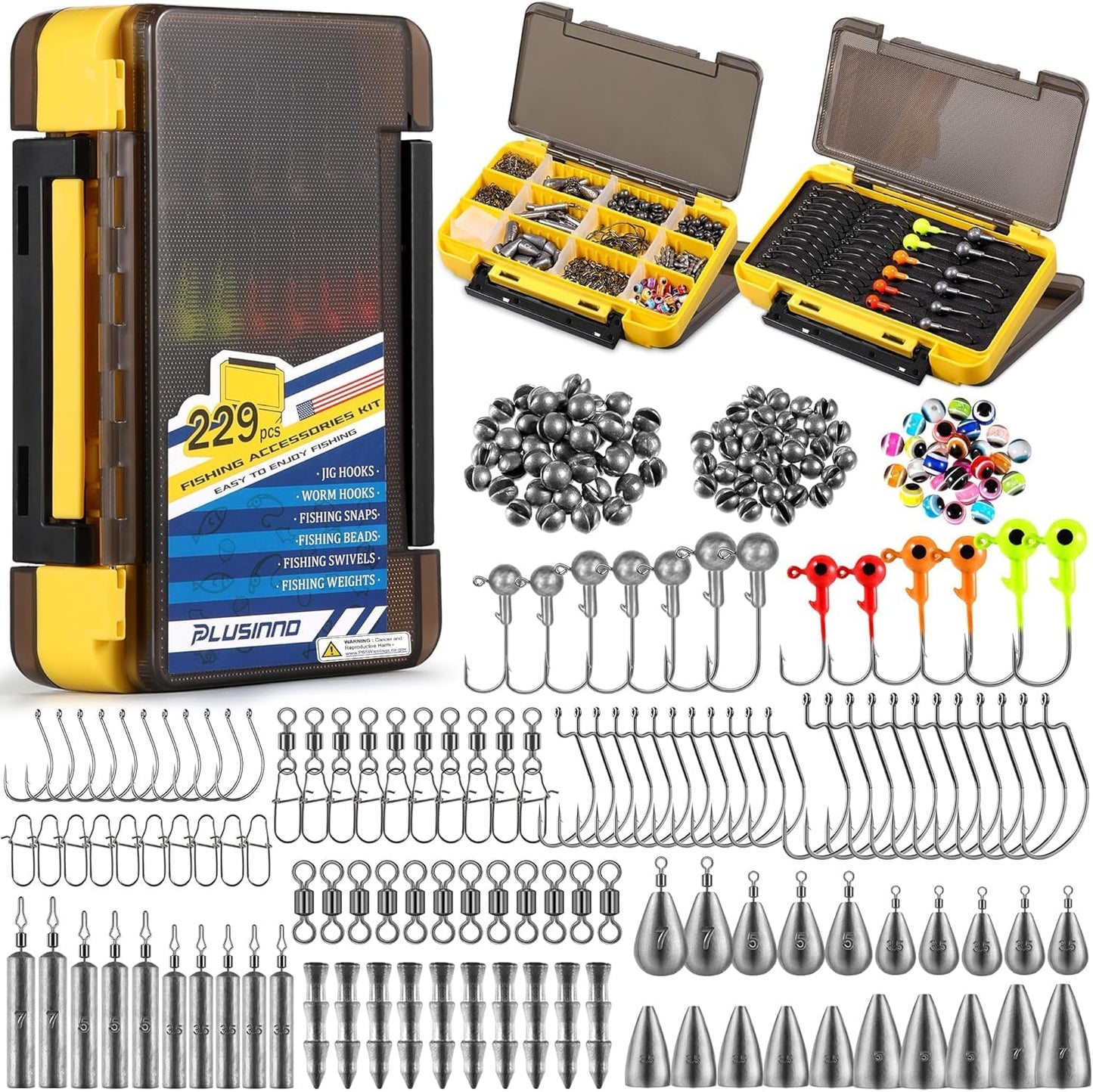 PLUSINNO 229PCS Fishing Gear Set - Tackle Box Included!
