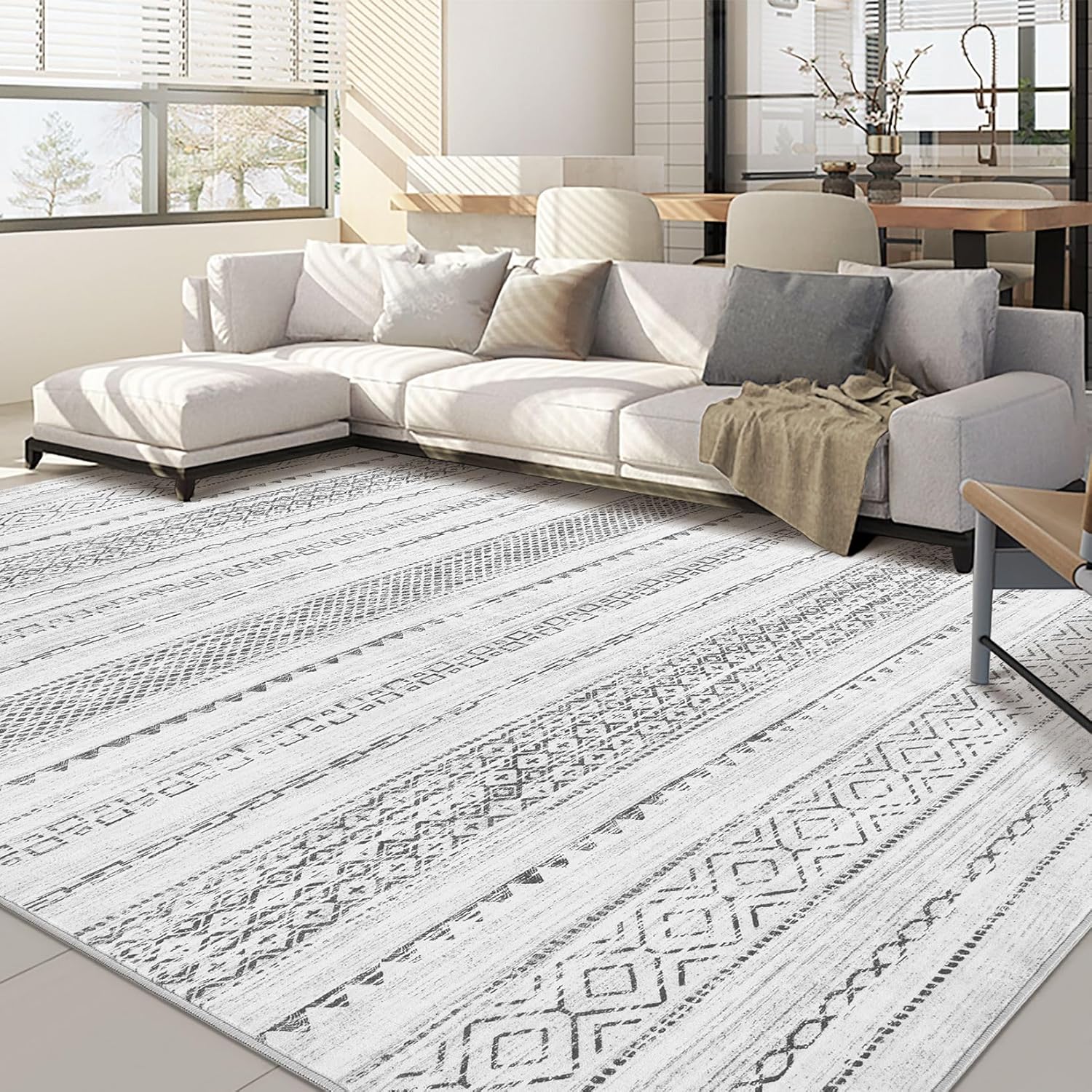 Nakagishi 6x9 Area Rugs: Soft Washable Boho Large Neutral Rug
