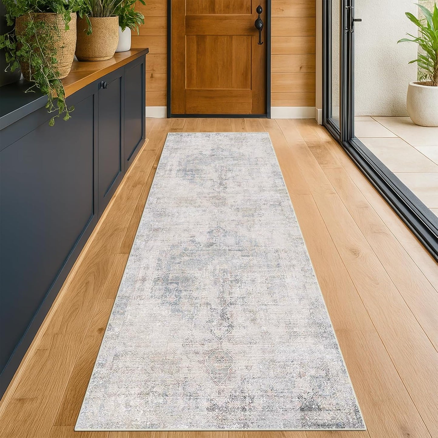 Light Blue 2ft 6in'x8ft Wide Hallway Runner Rug for Modern Spaces