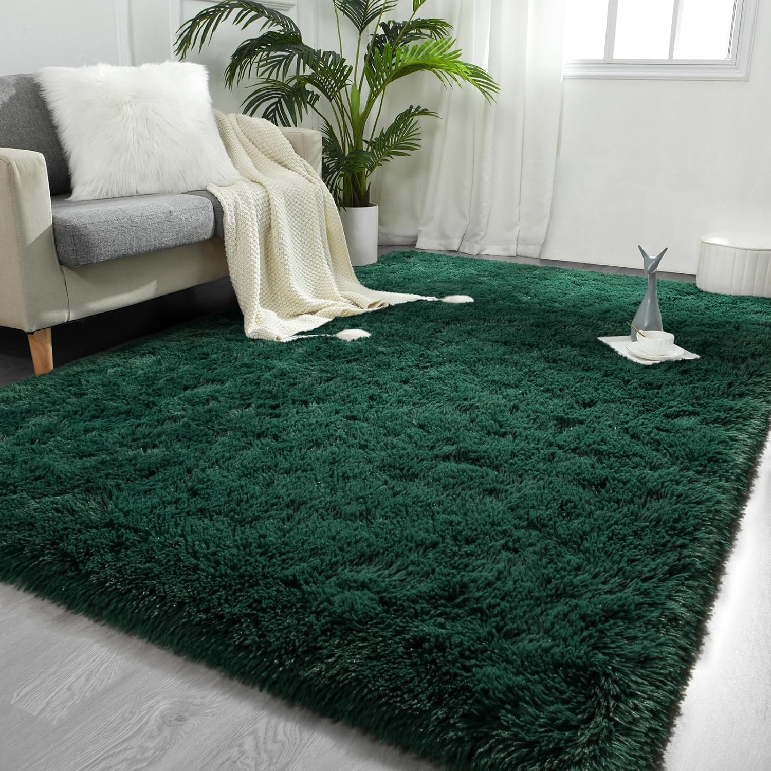 FlyDOIT Large Area Rugs for Living Room, 5x8 Feet Deep Green