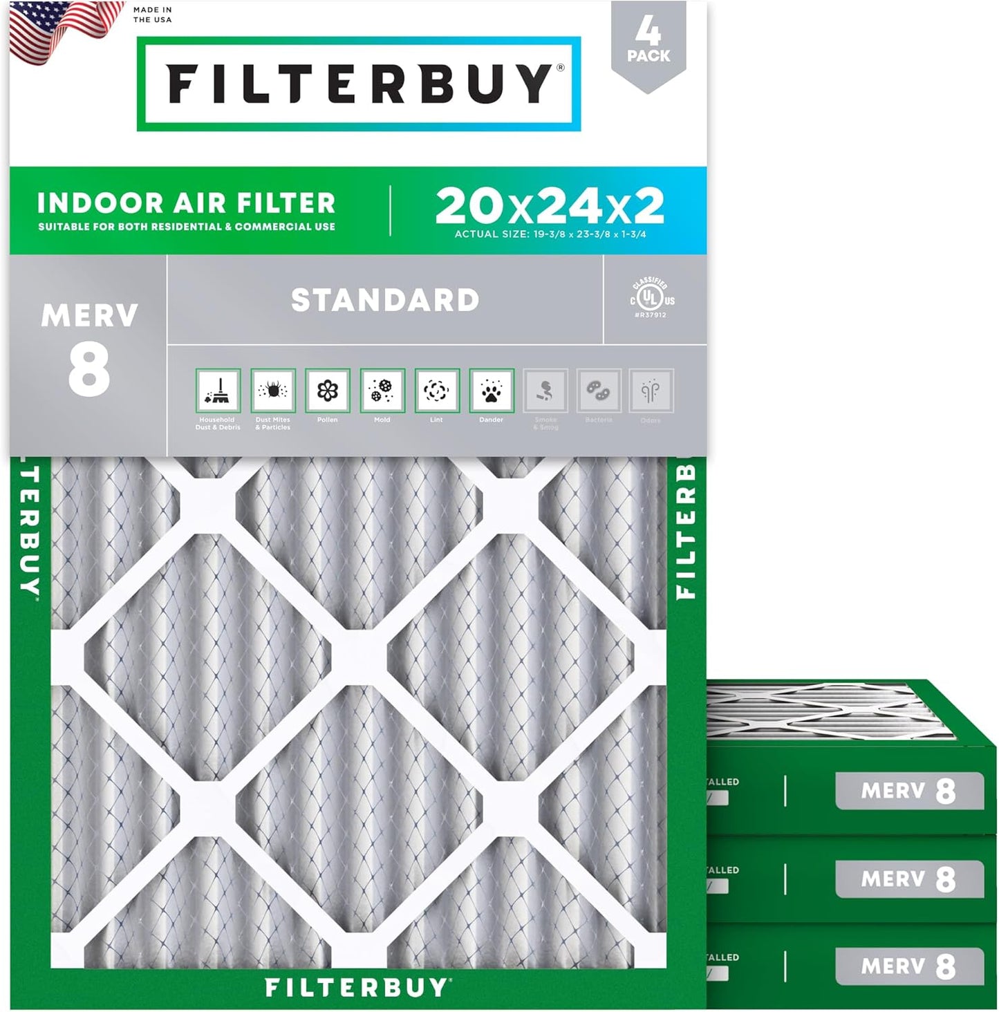 Filterbuy 20x24x2 Air Filters for Dust and Allergy Defense