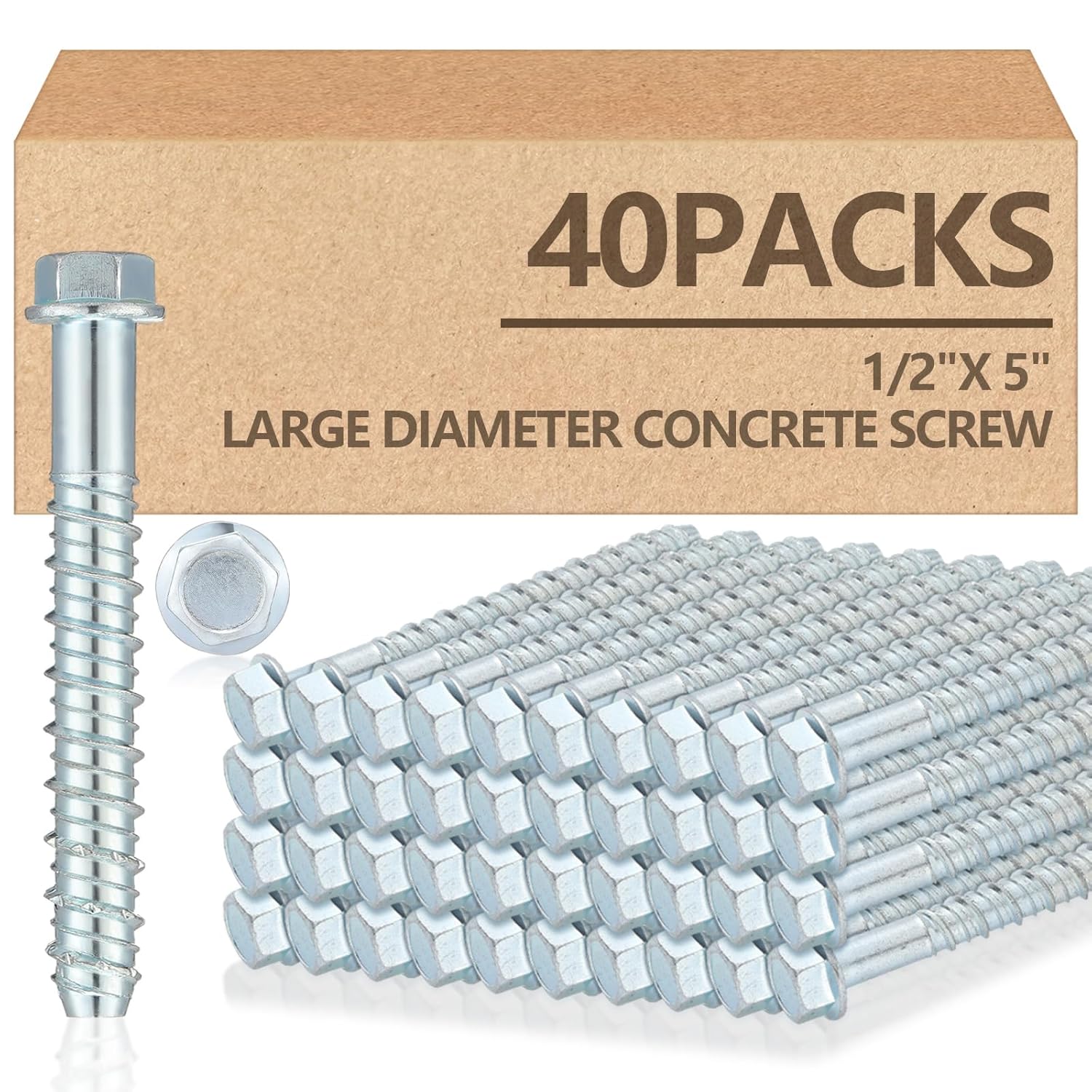 Tandefio 40 Pack 1/2 x 5 Heavy Duty Concrete Screw Anchors