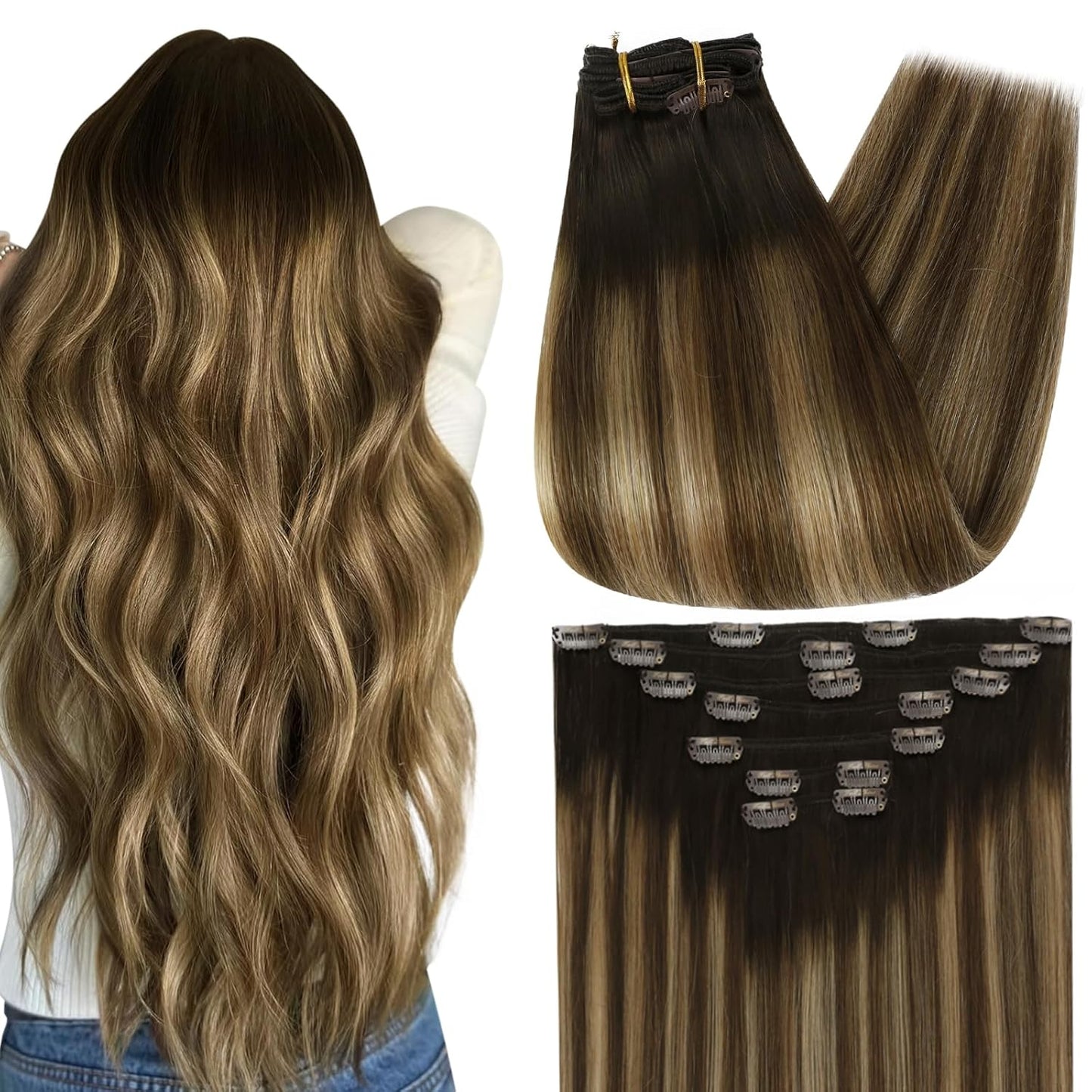 Full Shine Real Human Hair Extensions Clip ins for Glam Looks