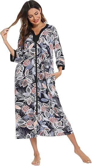 Bloggerlove House Dresses for Women - Comfy Zip Up Night Gowns