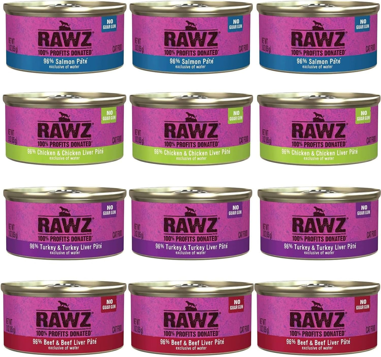 Rawz Natural Premium Pate Canned Cat Food Variety Pack 12 Cans