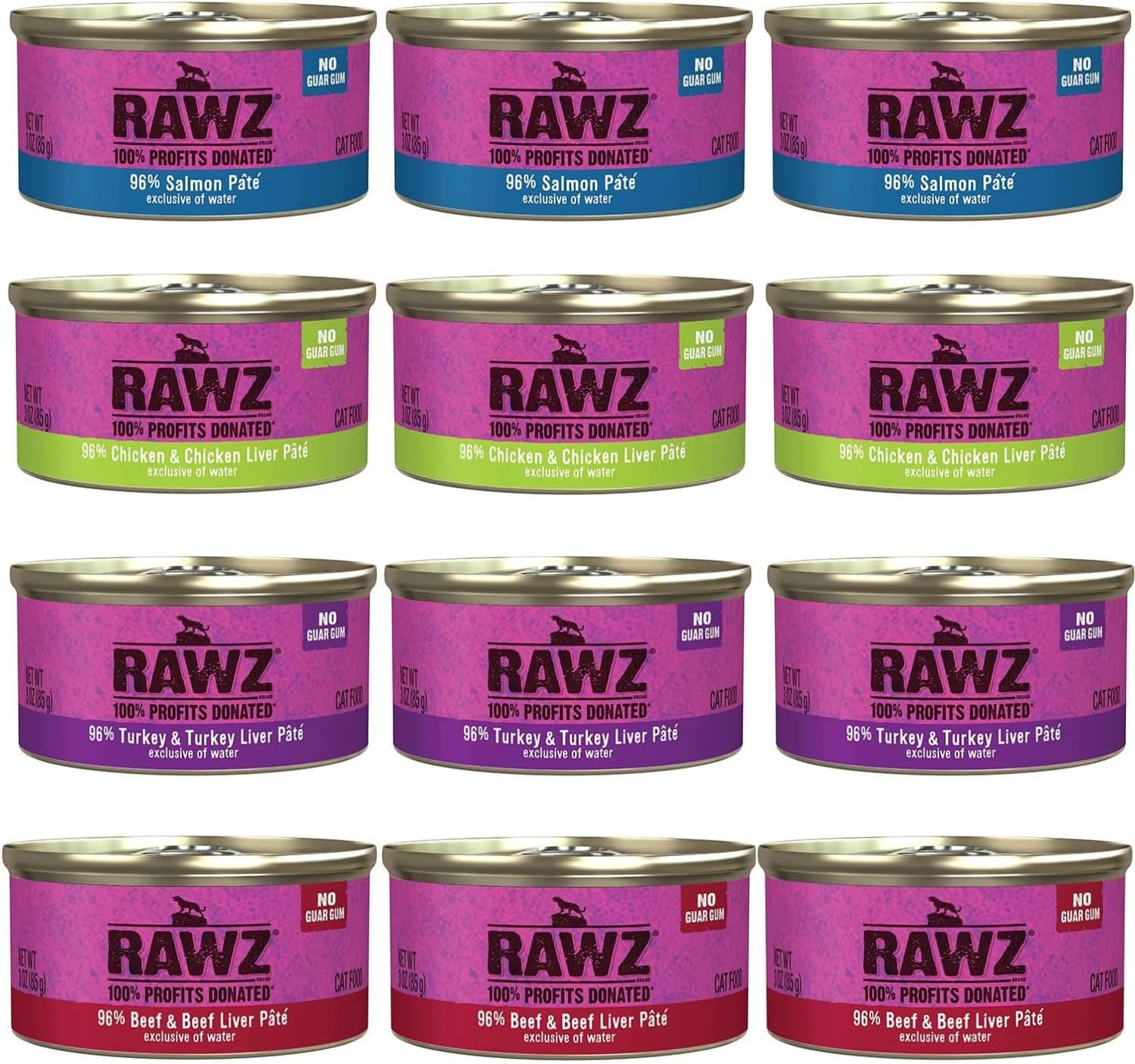 Rawz Natural Premium Pate Canned Cat Food Variety Pack 12 Cans