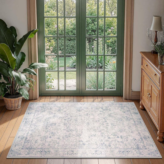 Vintage Floral 3x5 Ivory Rugs for Entryway - Soft & Non-Slip
