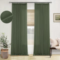 Pleated Linen Olive Green Curtains 102 in Long 2 Panels Set - Neutral