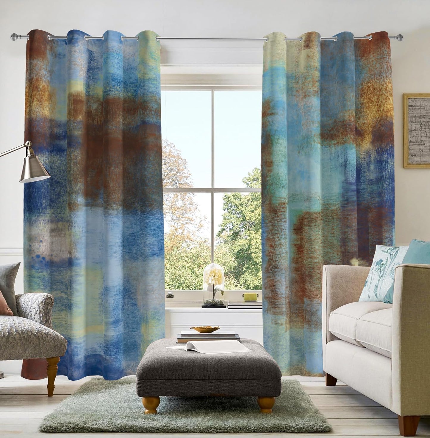Abstract Rust Curtains for Modern Home Decor - 52x72 Inches