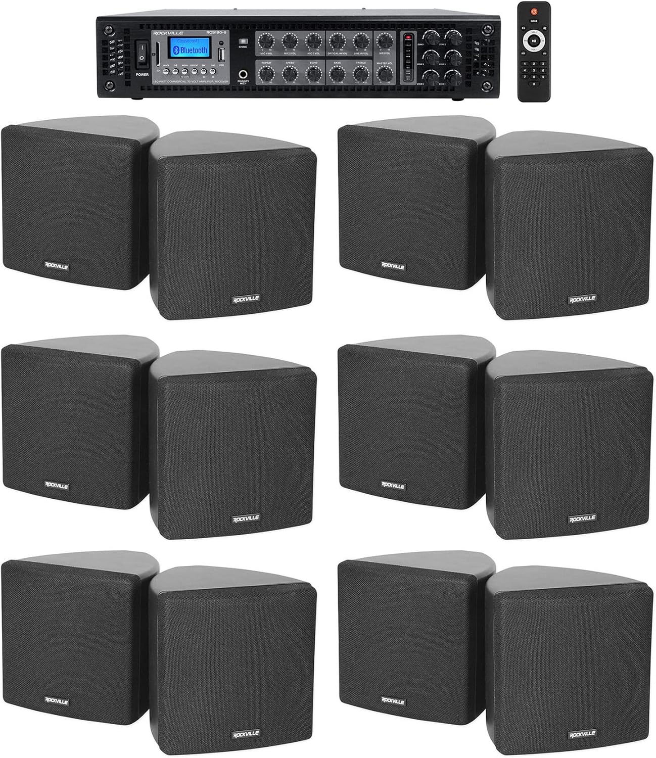 Rockville RCS180-6 Bundle: 180 Watt 6-Zone Amplifier & Speakers