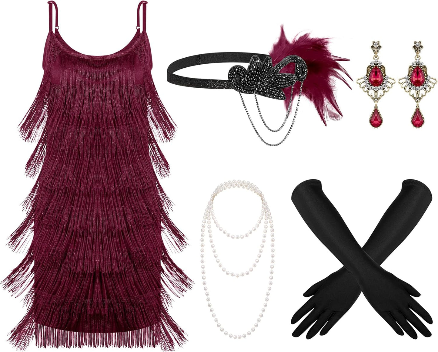 Zhanmai 6 Pcs Flapper Dress Set for Women with Accessories