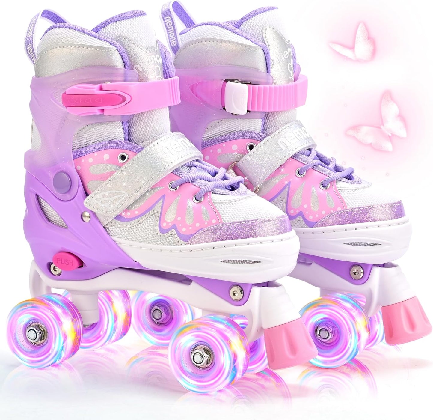 NEMONE Mermaid Adjustable Light Up Roller Skates for Kids
