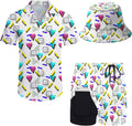 Men's 2 Piece Hawaiian Button Down Shirt and Bucket Hat Set - Retro