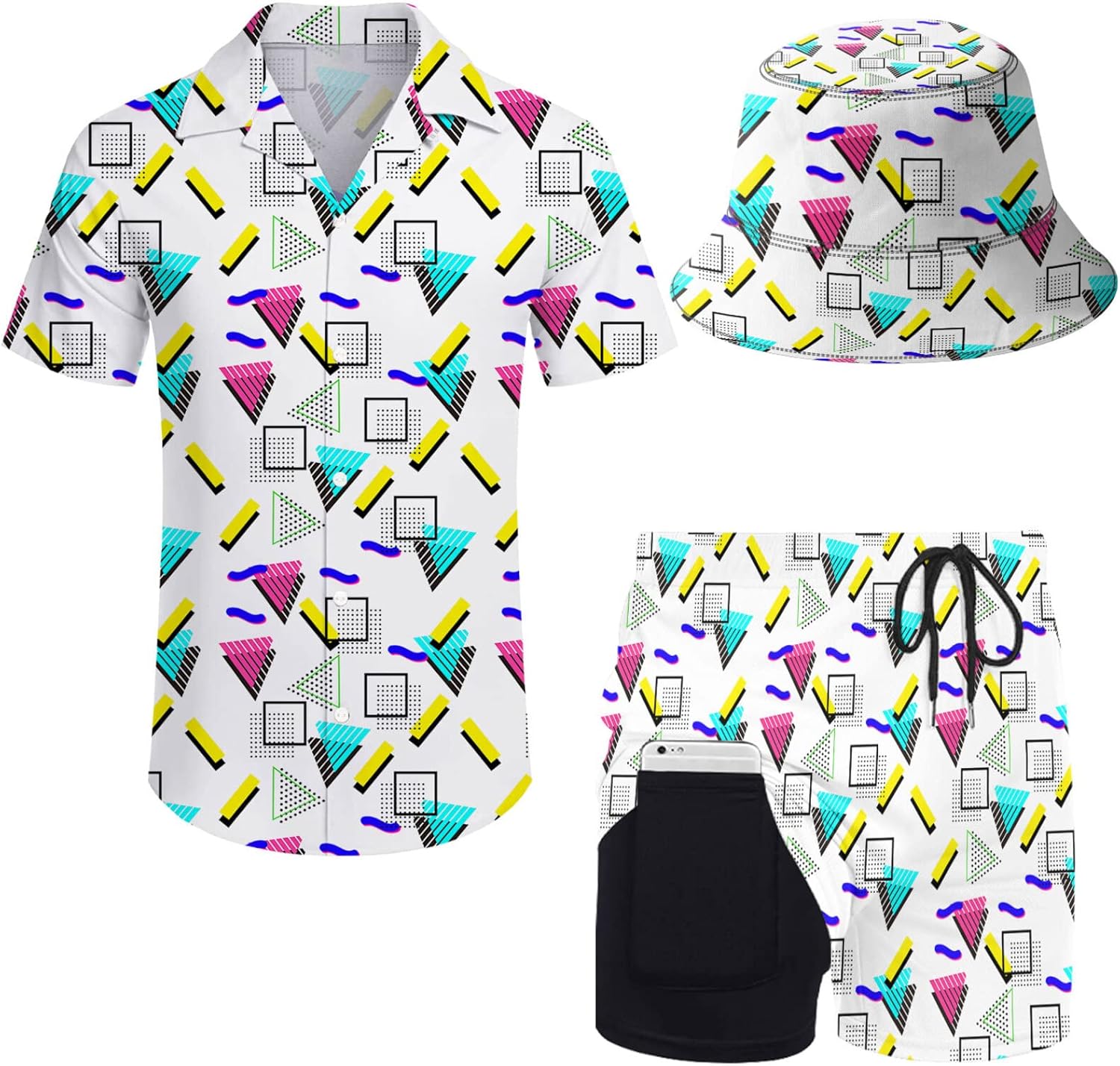 Mens 2 Piece Tracksuit Hawaiian Shirt and Compression Shorts Set