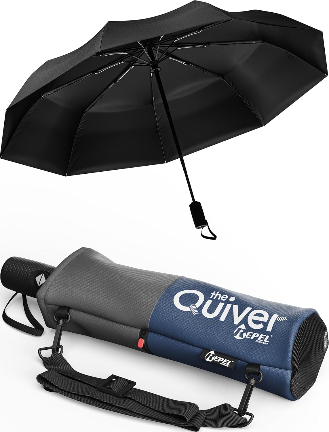 Windproof Travel Umbrella with Hands-Free Carrying Case