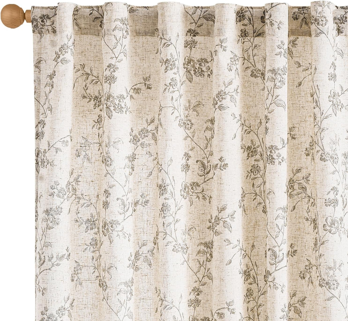 Linen Farmhouse Curtains with Floral Design for Vintage Style