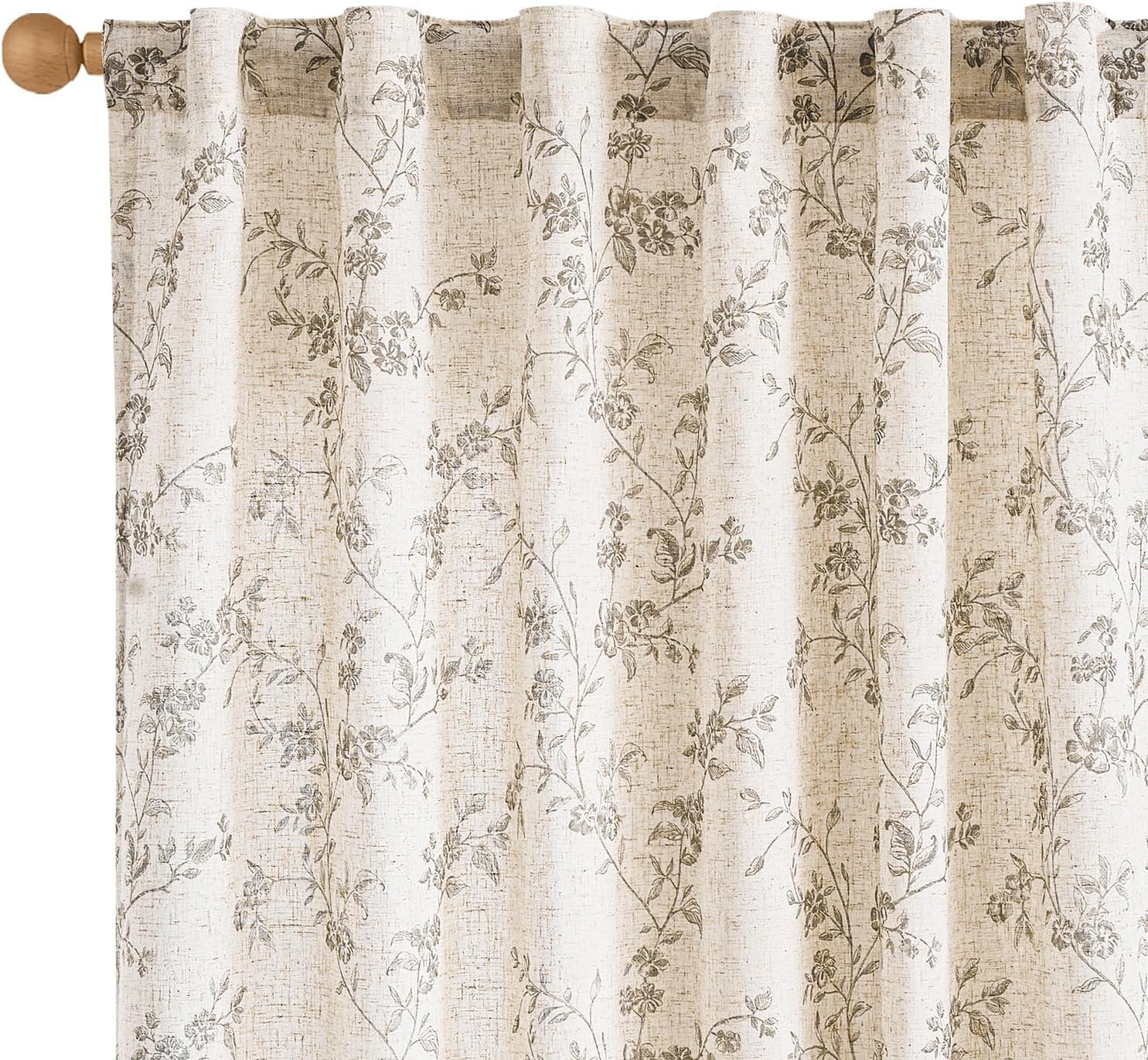 Linen Floral Curtains 84 Inch Length for Vintage Farmhouse Style