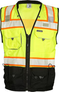 Mens Surveyors Vest Class 2 Hi-Vis Lime Black - 10 Pockets