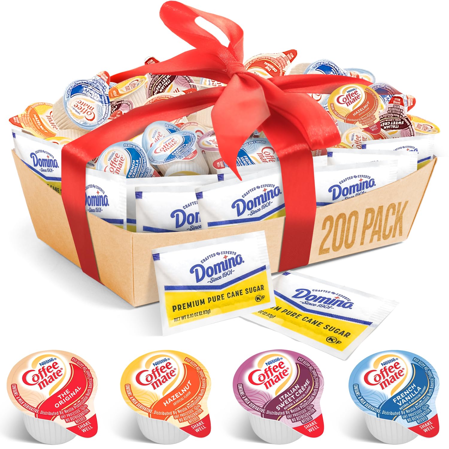 200 Coffee Creamer Singles Variety Pack - 4 Flavors - Sugar Included - Coffee Gift Set
