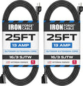 25 Ft Heavy Duty Extension Cord 16/3 Black - Weatherproof Outdoor