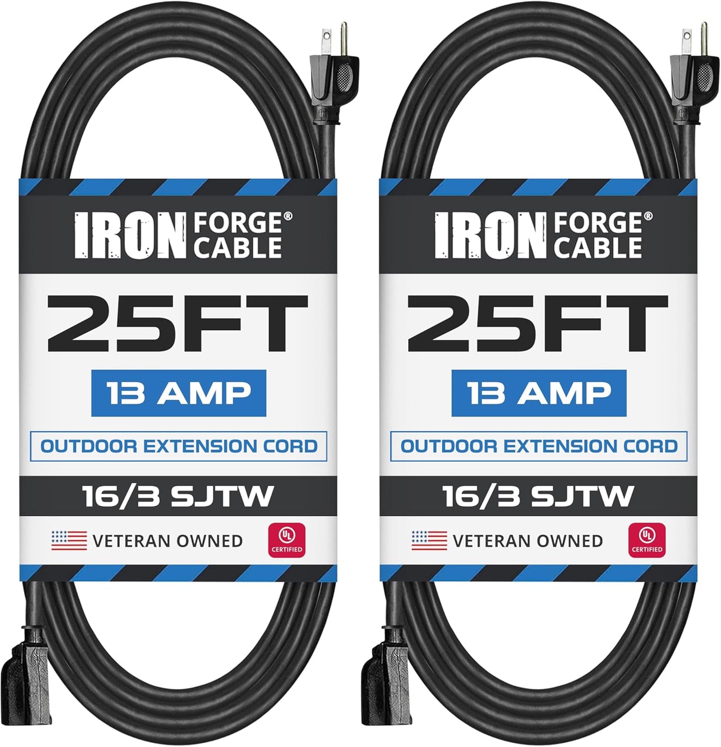 Iron Forge Cable 25 Ft Black Extension Cord - Weatherproof & Durable