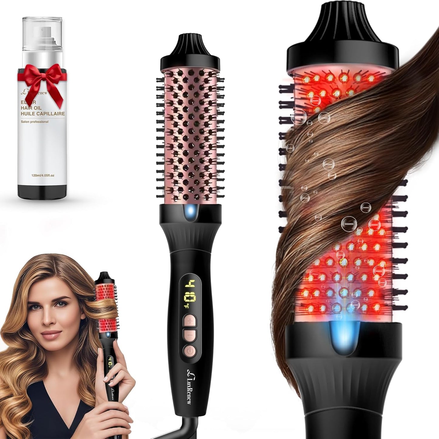 LuxRenew Pro: Infrared Heat Brush - 10 Settings, All Hair Types