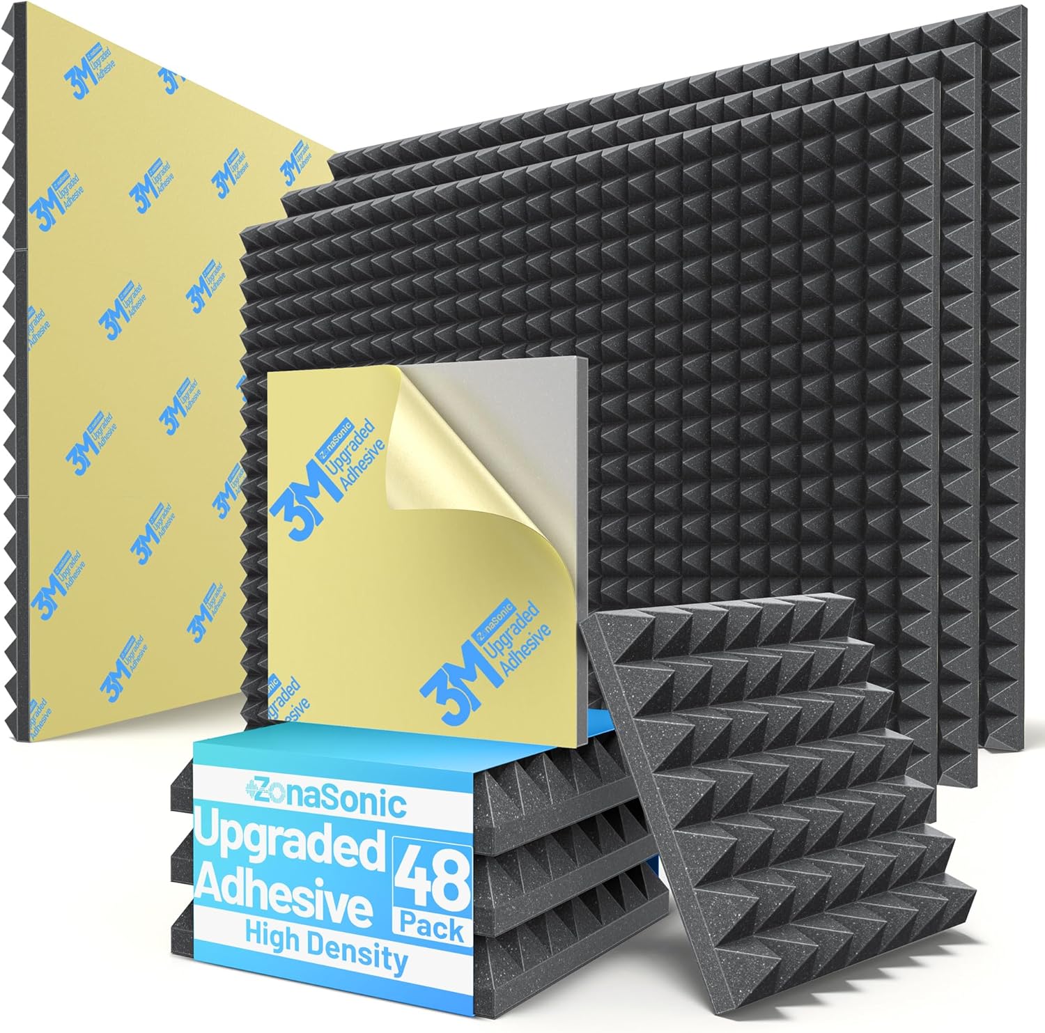 48 Pack Pyramid Sound Proof Foam Panels for Effective Noise Reduction