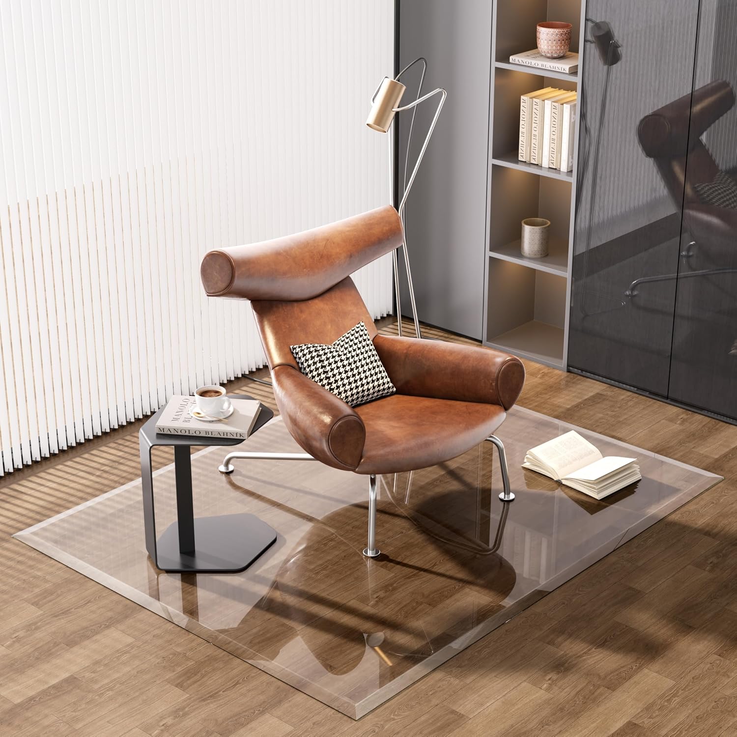 Tempered Glass Chair Mat 59x47 with Beveled Edge Design