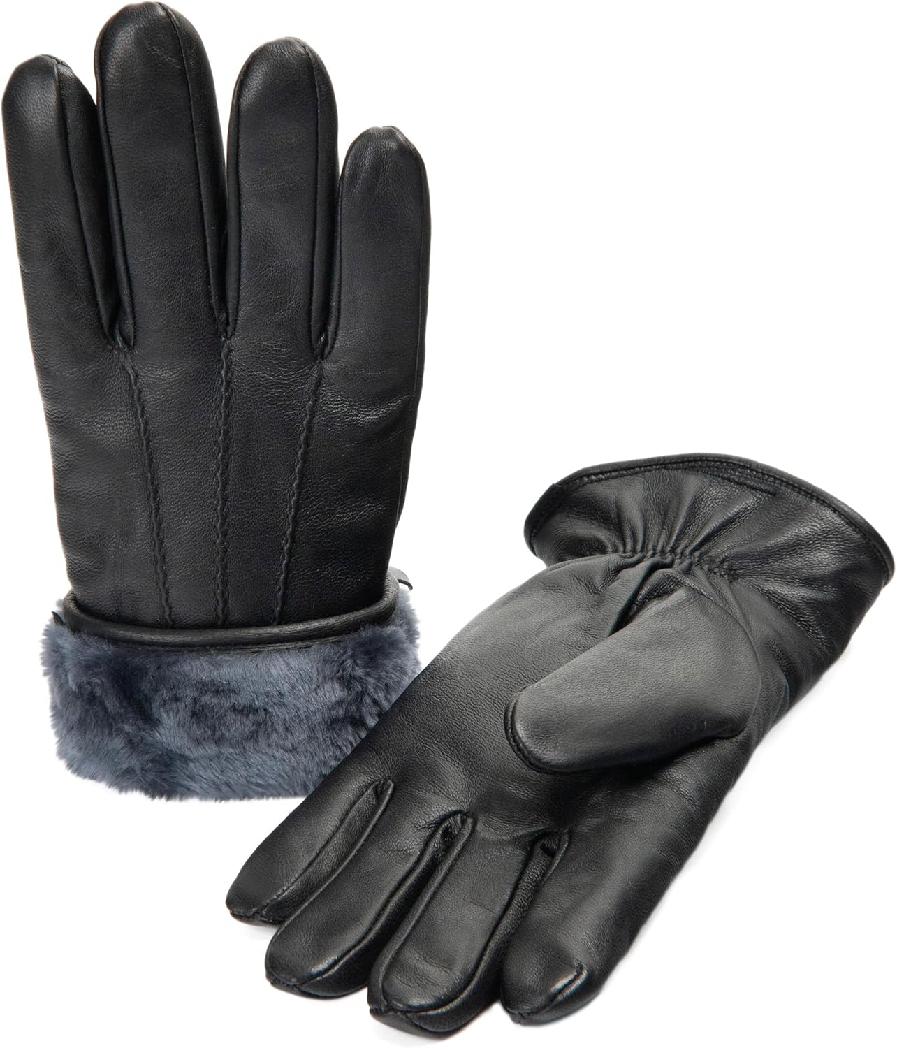 Zessano Black Leather Winter Gloves - Luxe Shearling Lining