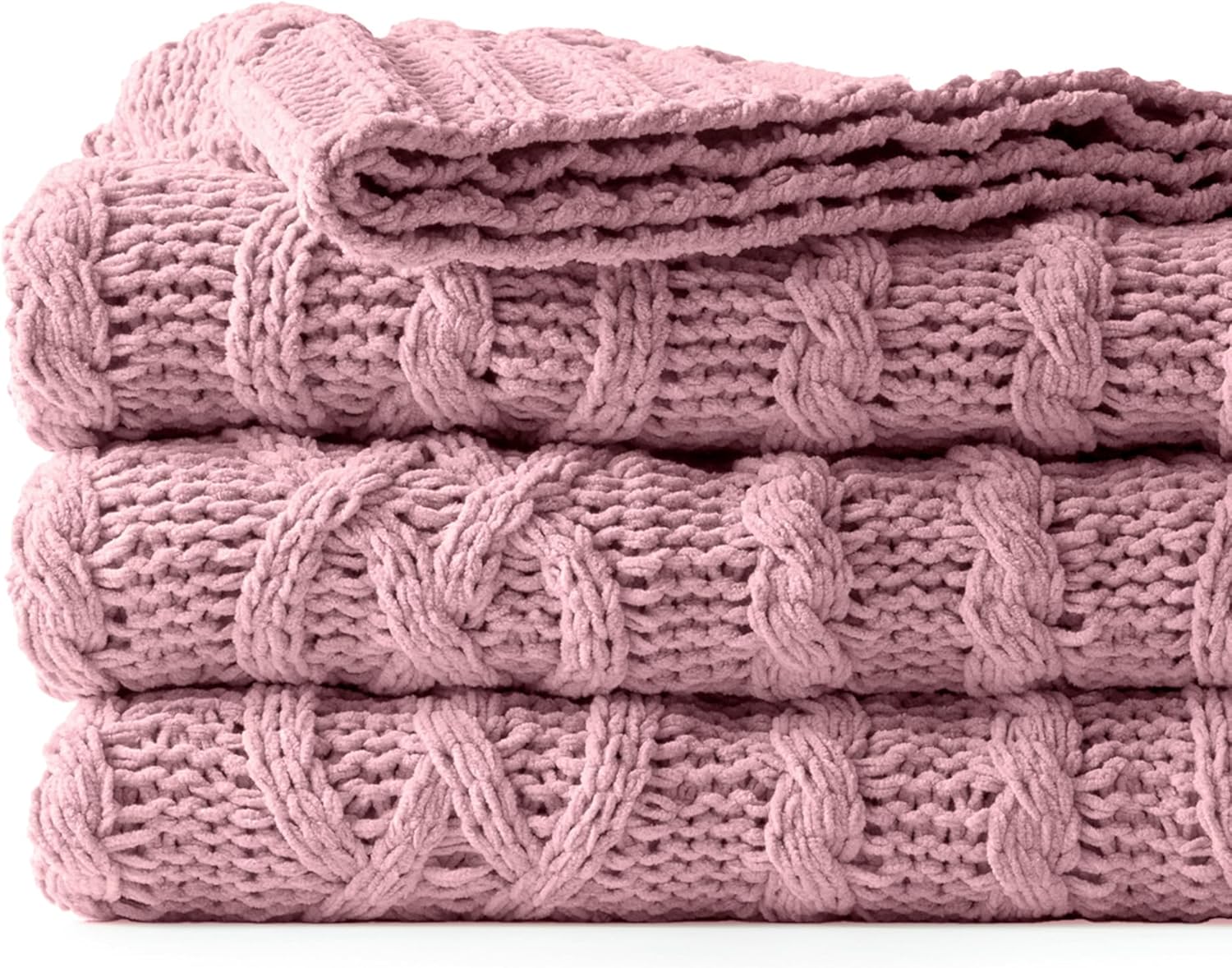 Battilo Pink Throw Blanket - Cozy Chenille Knit for Home Decor