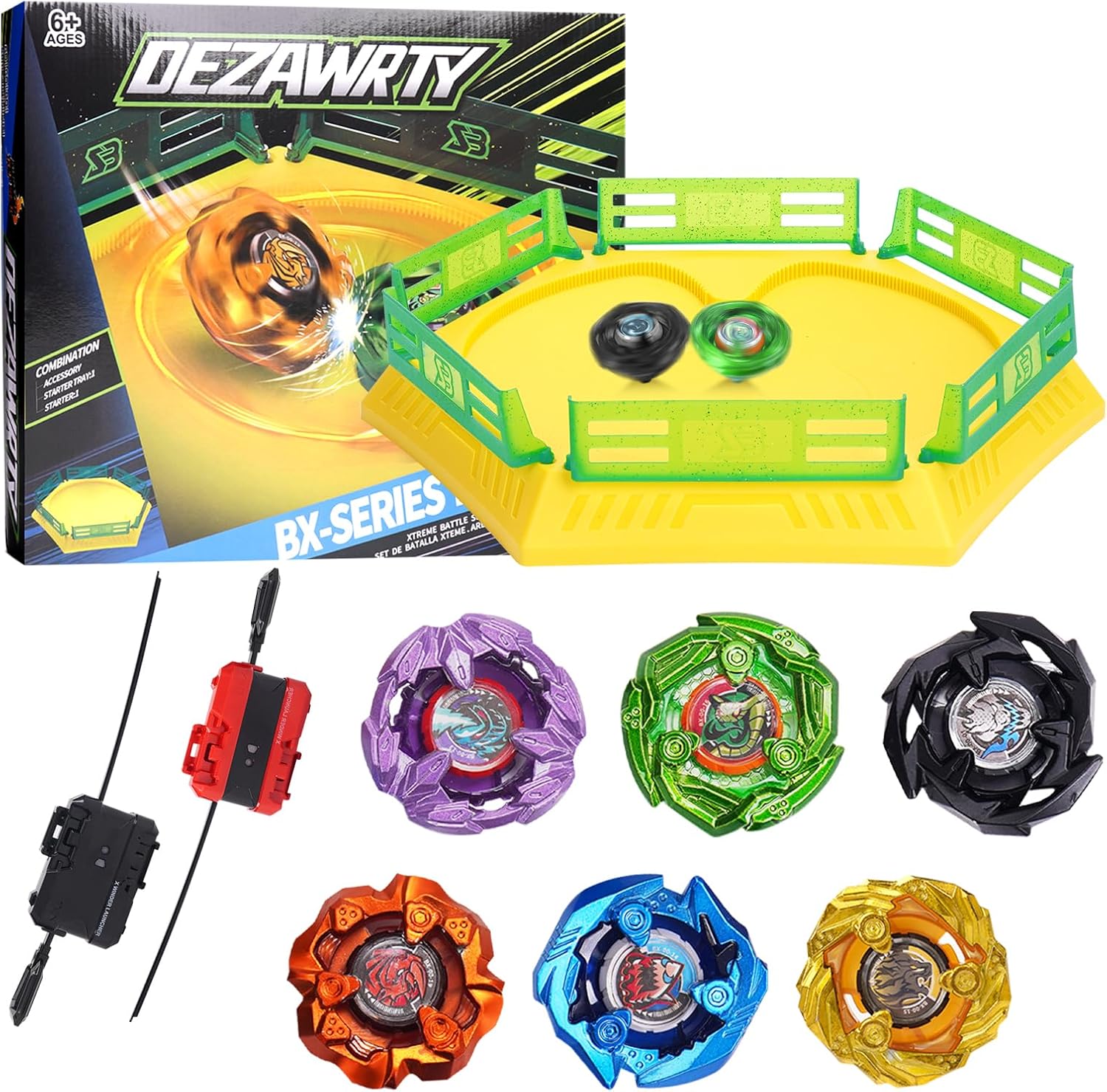 Gyro Stadium X Battle Set with 6 Spinning Tops and Launchers