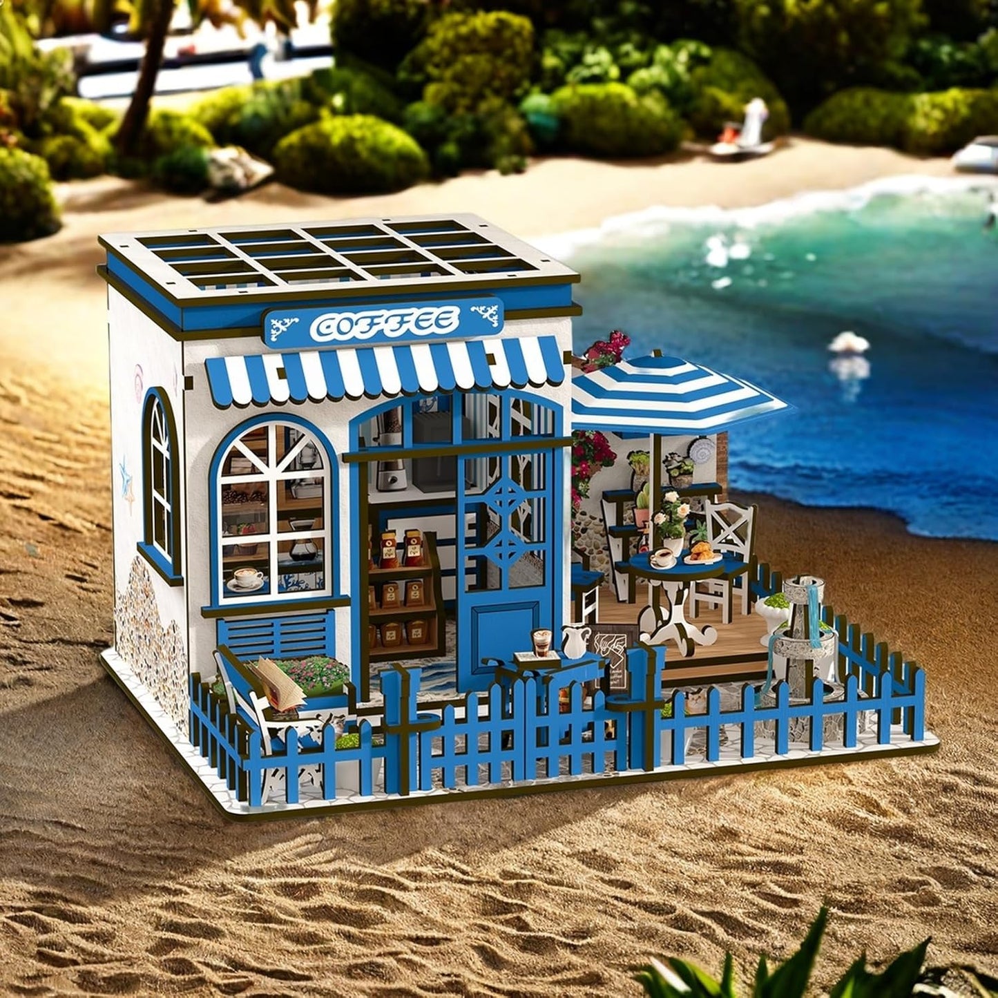 DIY Miniature House Kit - 3D Wooden Puzzle Seaside Coffee Shop
