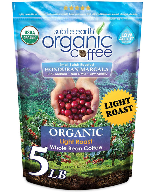 Subtle Earth Organic Coffee Light Roast - 5LB Whole Bean Bag