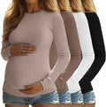 4 Pack Womens Maternity Shirts Ribbed Knit Long Sleeve (Style KY6B)