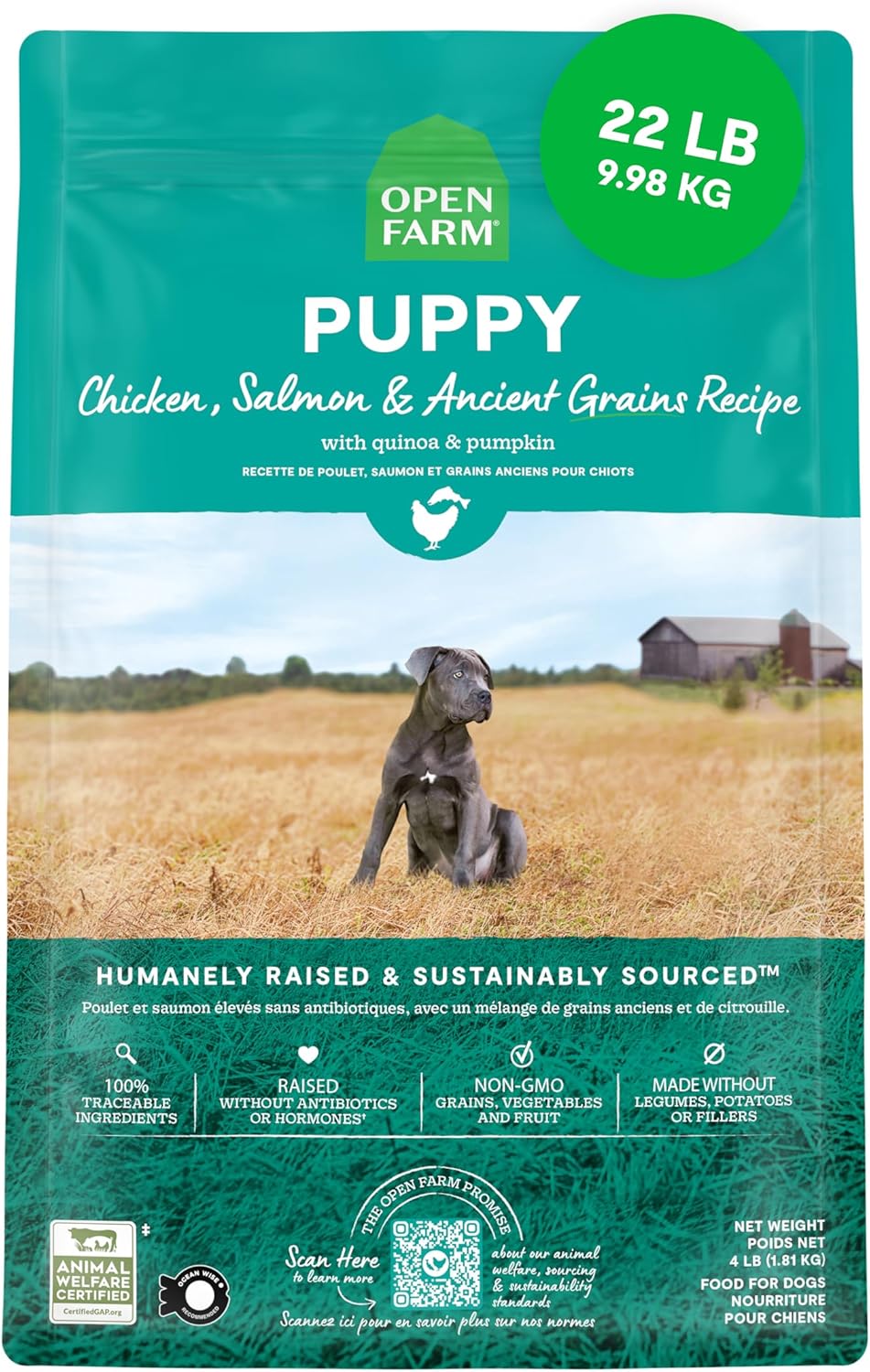 Open Farm Ancient Grains Dry Dog Food for Puppies, 22lb Bag
