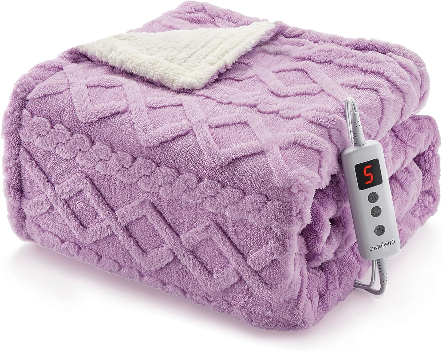 CAROMIO Heated Throw Blanket - Stylish Sherpa Electric Blanket