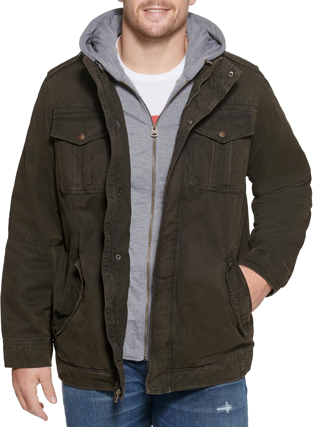Levi's Men's Washed Cotton Hooded Military Jacket for All Seasons