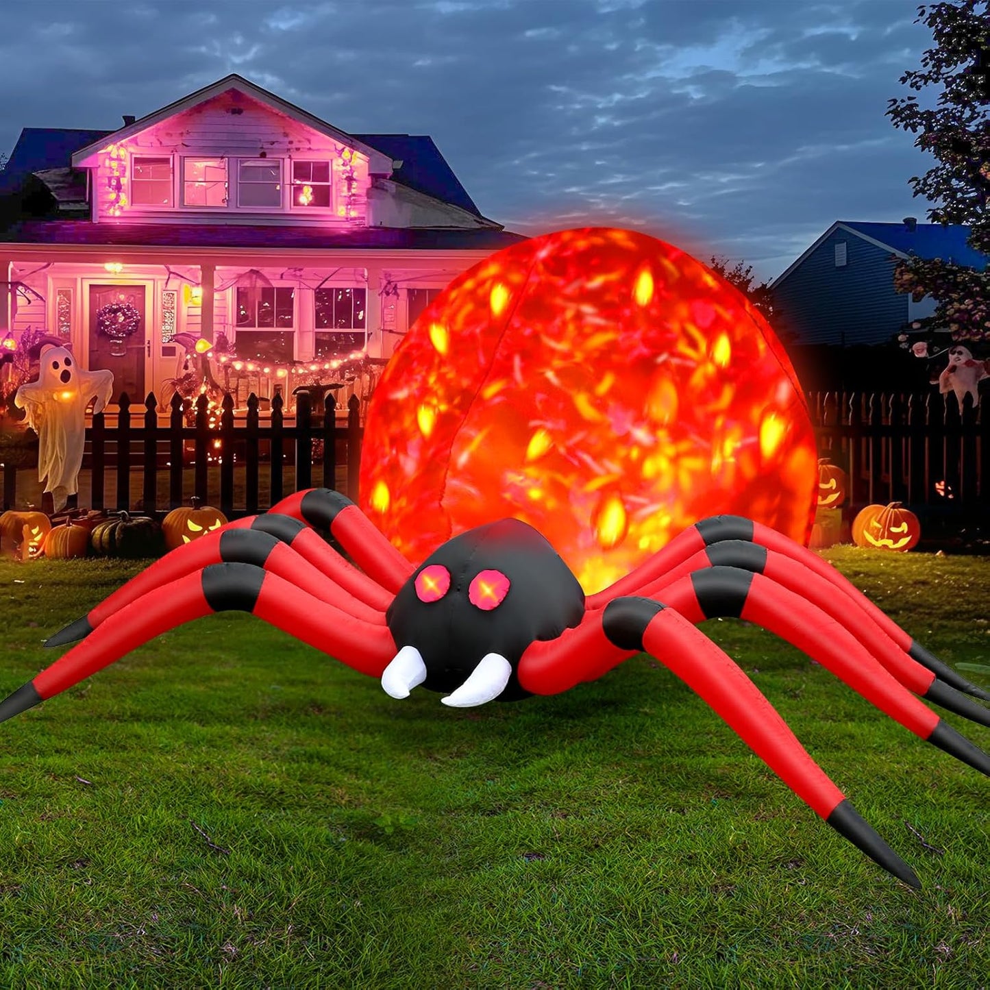 Giant Halloween Inflatable Spider with Rotating Flame LED Lights
