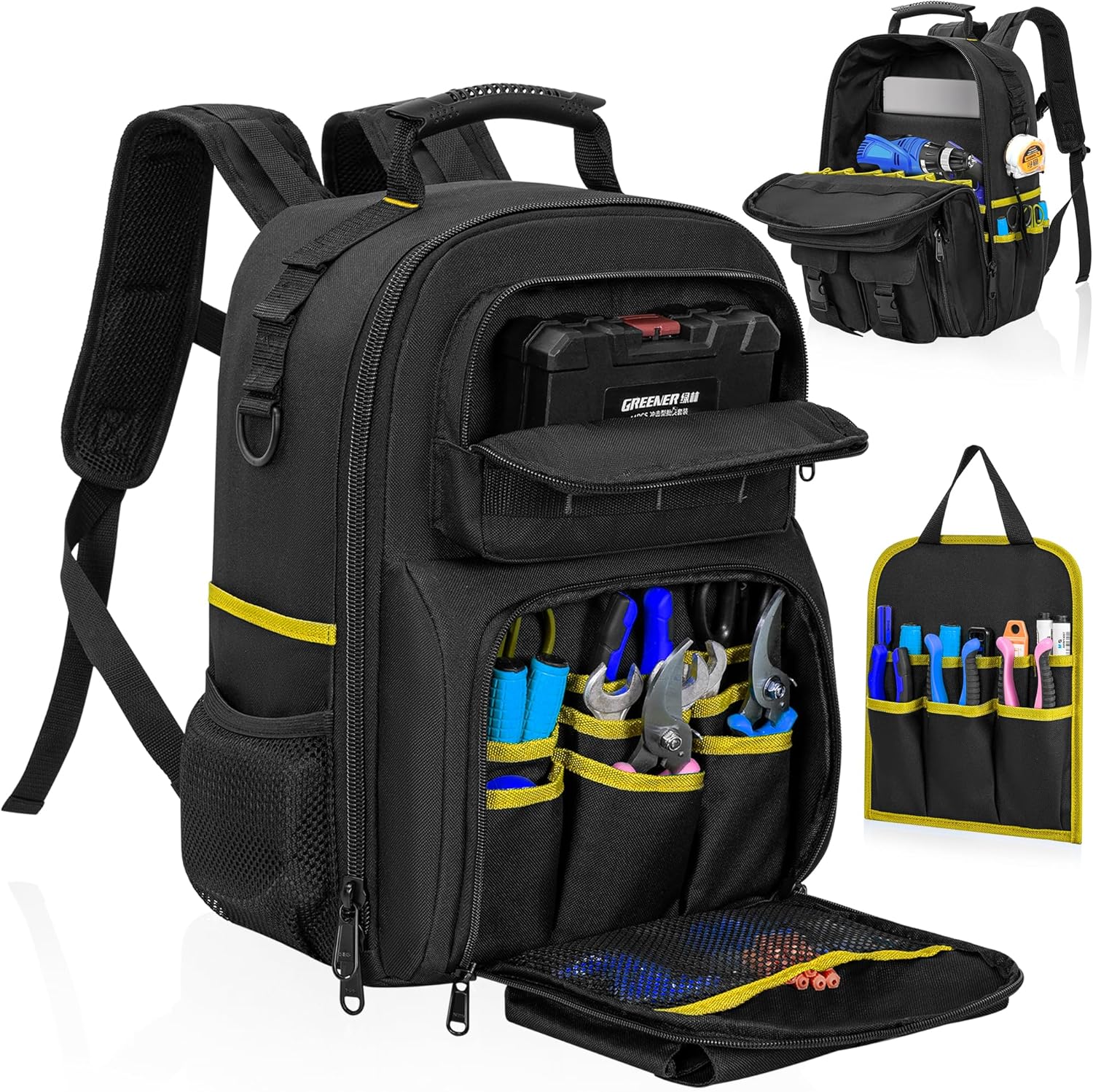 Heavy Duty Tool Backpack with Removable Organizer for Professionals