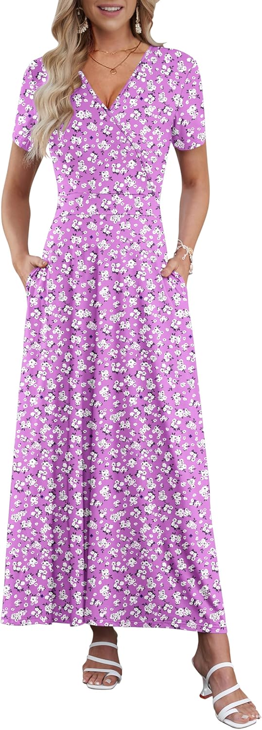 AUSELILY Maxi Dresses for Women with Pockets and Floral Print