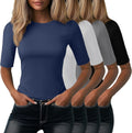 Women's Half Sleeve Cotton Crewneck 4 Pack - Slim Fit Everyday Tops