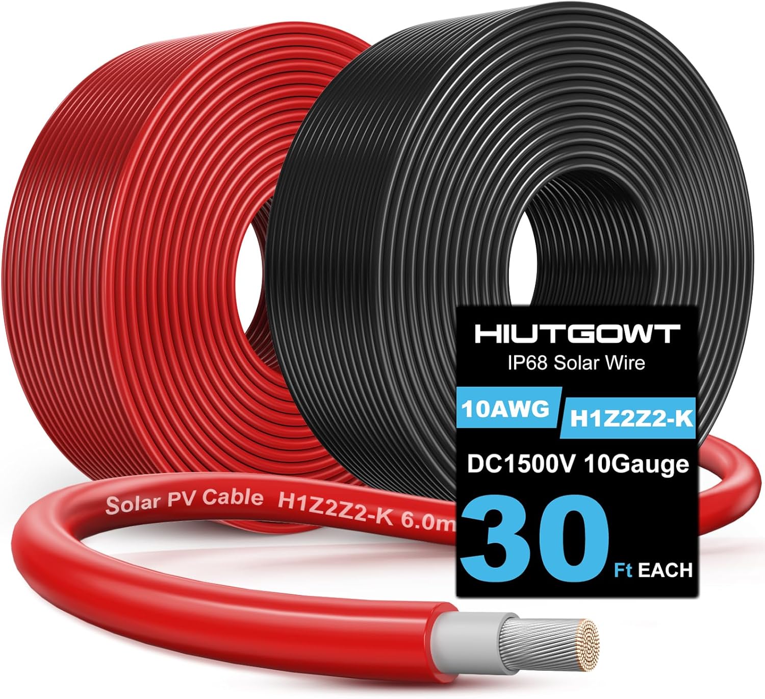 Solar Panel Wire 30Ft - 10AWG Tinned Copper Cable for Solar Use