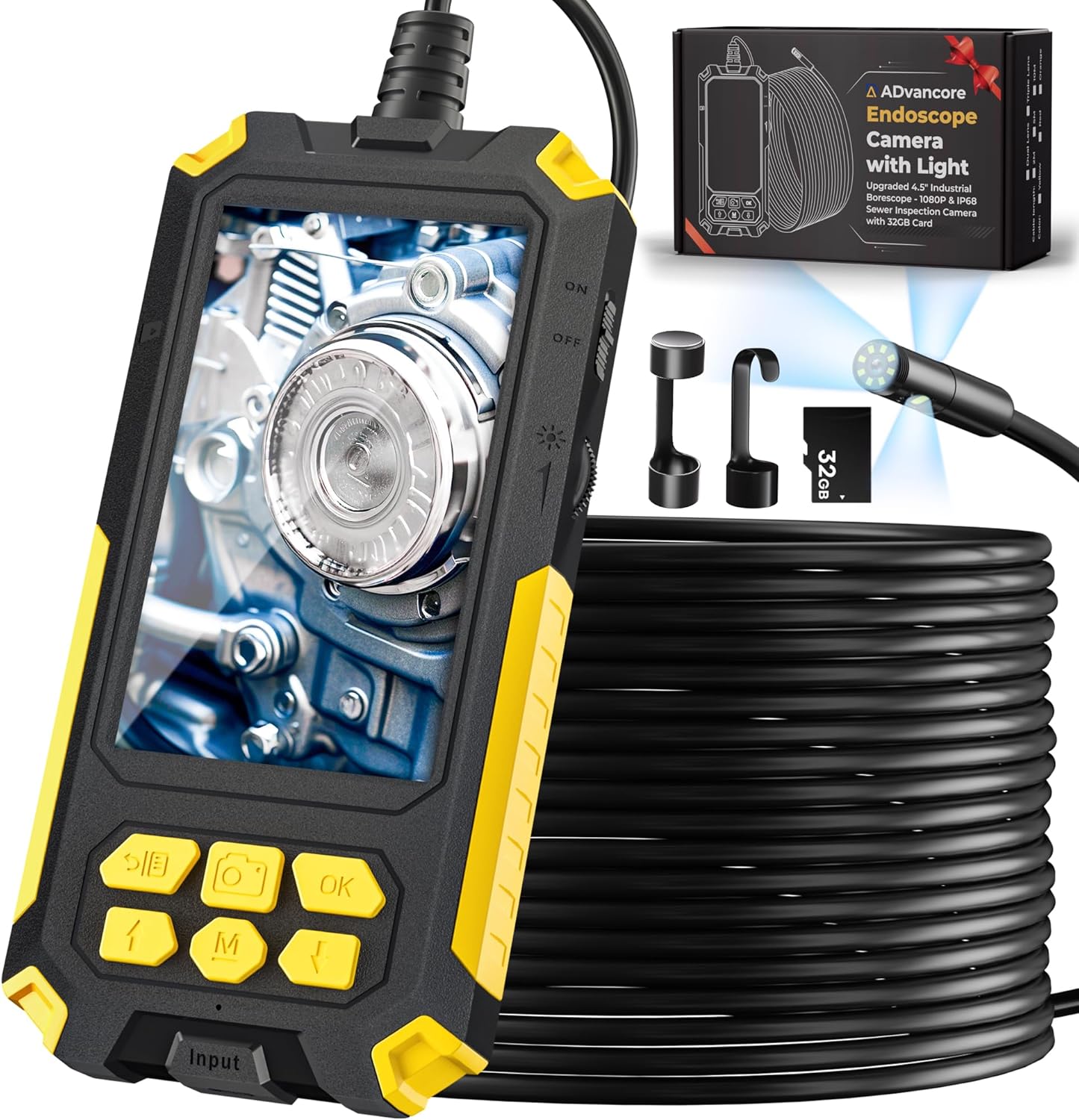 Triple-Lens Endoscope Camera with Light for Men - 32.8FT Borescope