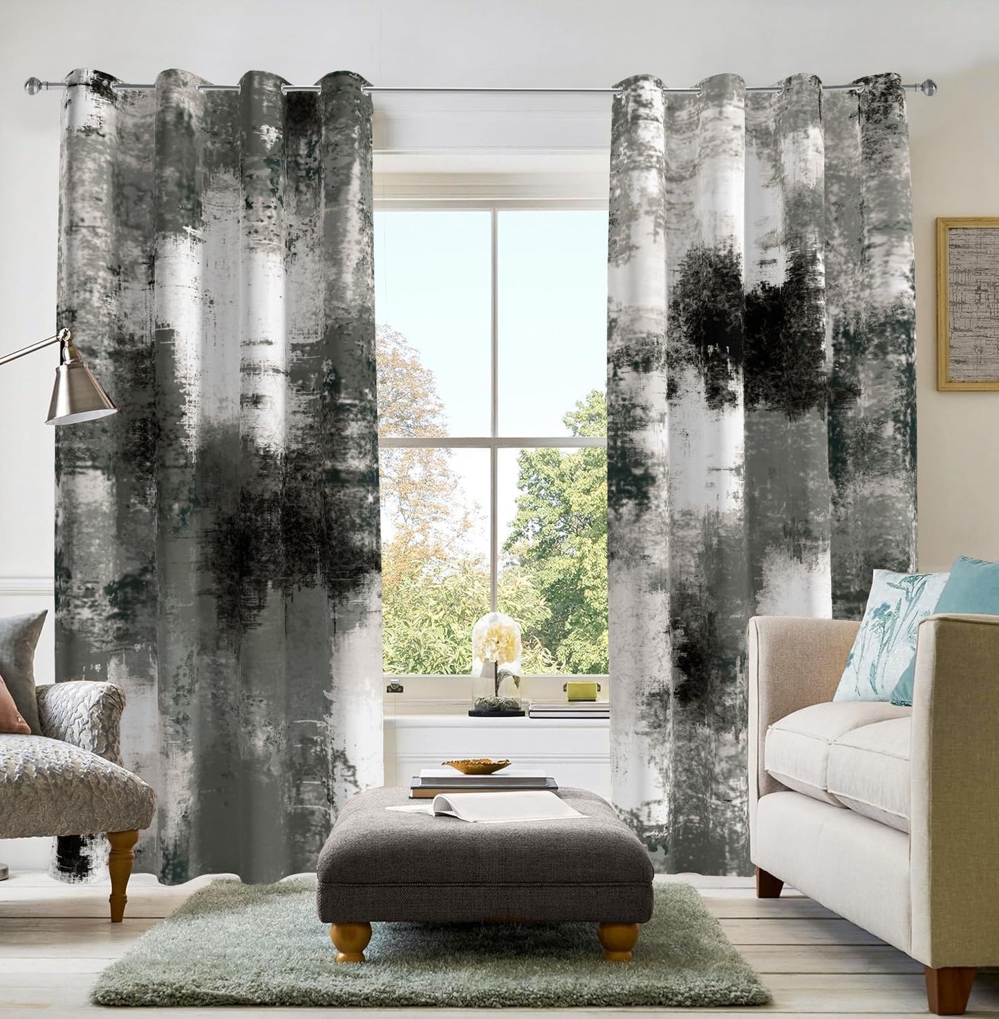 Black Grey Abstract Curtains for Modern Room Darkening Decor