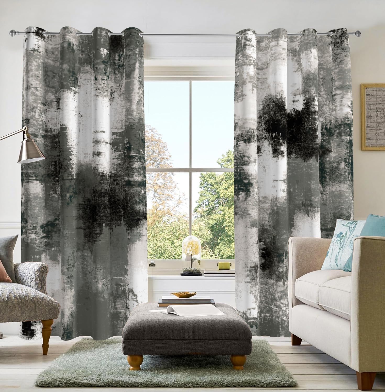 Black Grey Abstract Curtains for Modern Room Darkening Decor