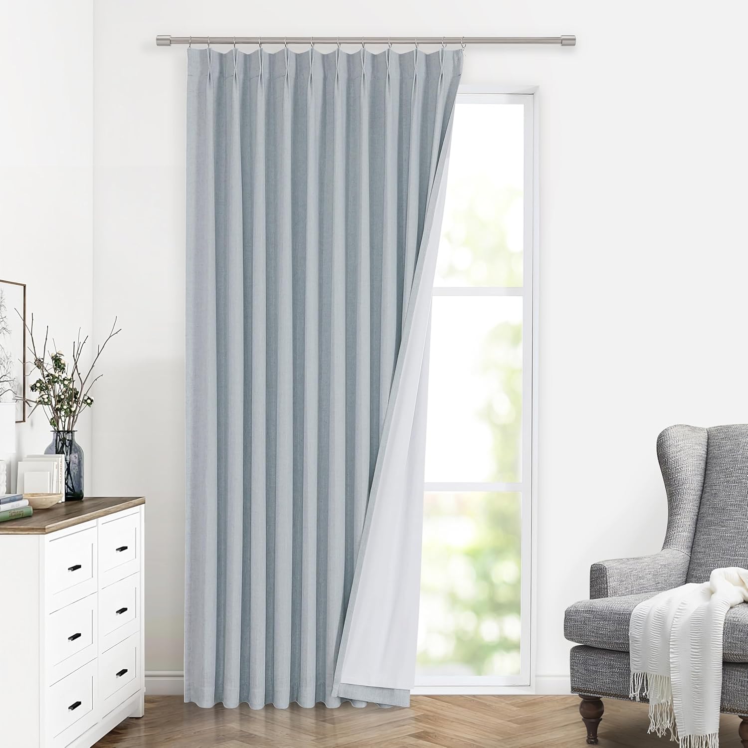 Blue Fog Pinch Pleated Blackout Curtains for Elegant Spaces